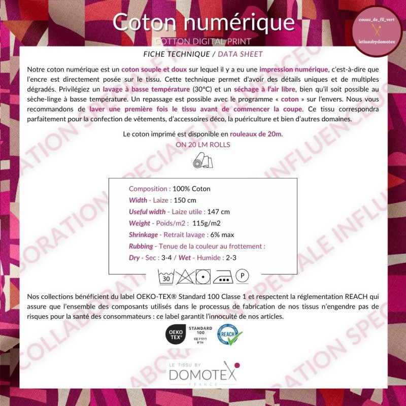 Coton Imprimé CHROMAPOP Pourpre / Rose