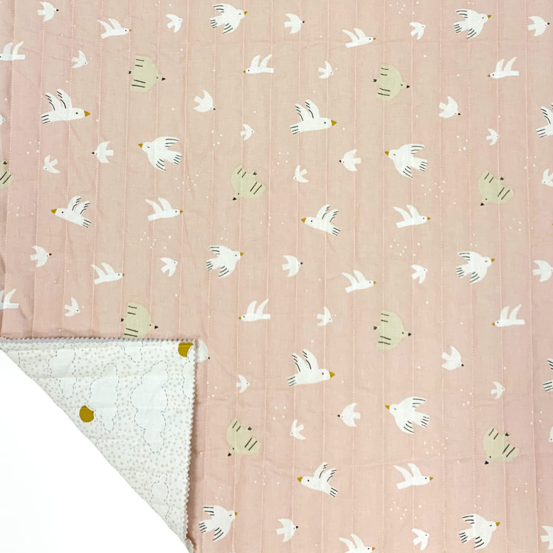 Coton Matelassé Imprimé WAZOU 2B / NOUG 2B Rose Fane / Blanc