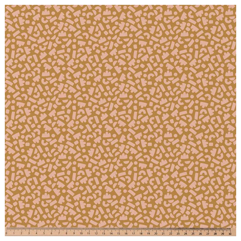 Coton Imprimé TIBEANS Ocre / Rose