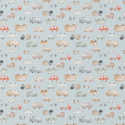 Coton imprimé TOOTOOT Bleu / Camel