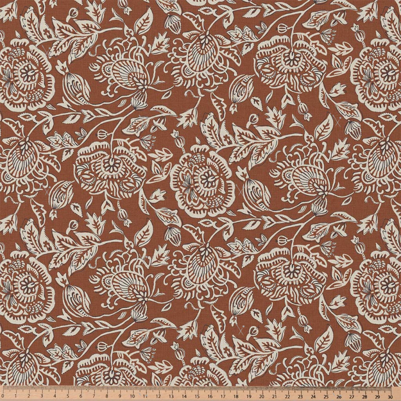 Coton Imprimé MEHAR Marron / Ecru