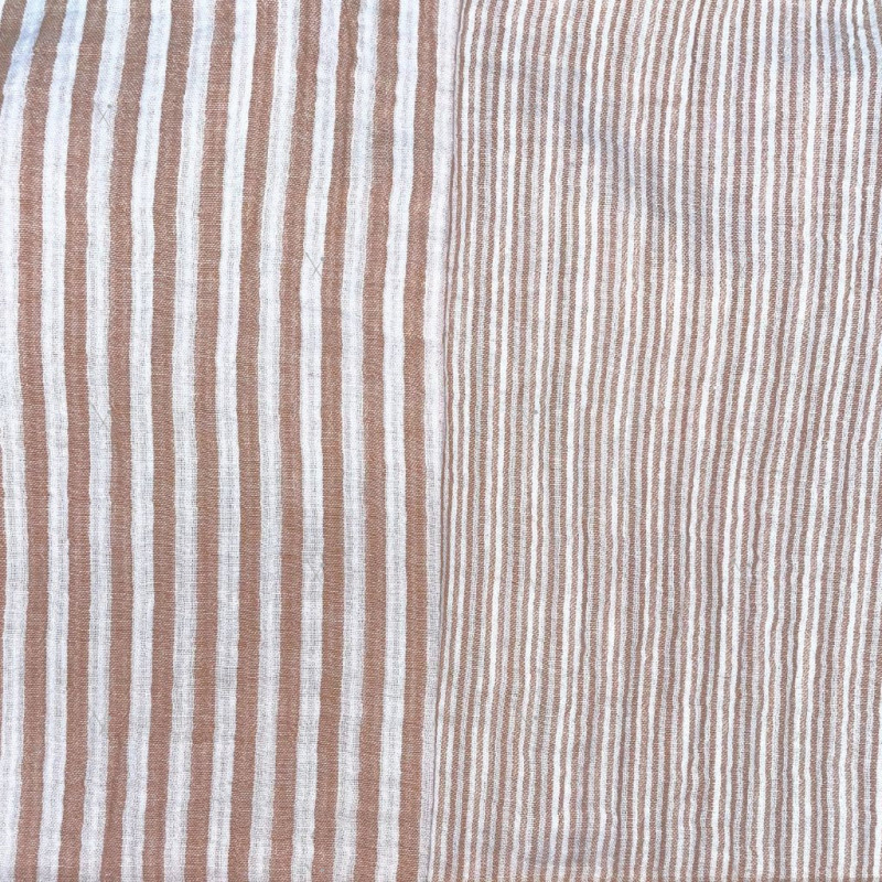 Double gaze Tissé Teint STRIPES Camel / Blanc Casse