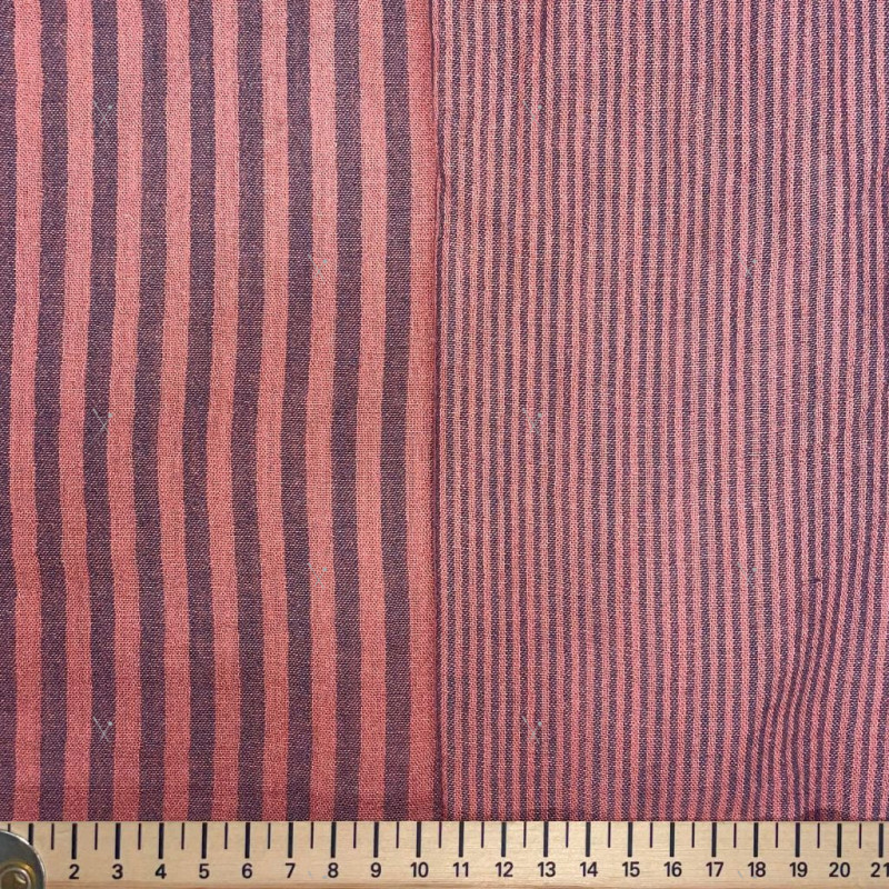 Double gaze Tissé Teint STRIPES Charbon / Toffee