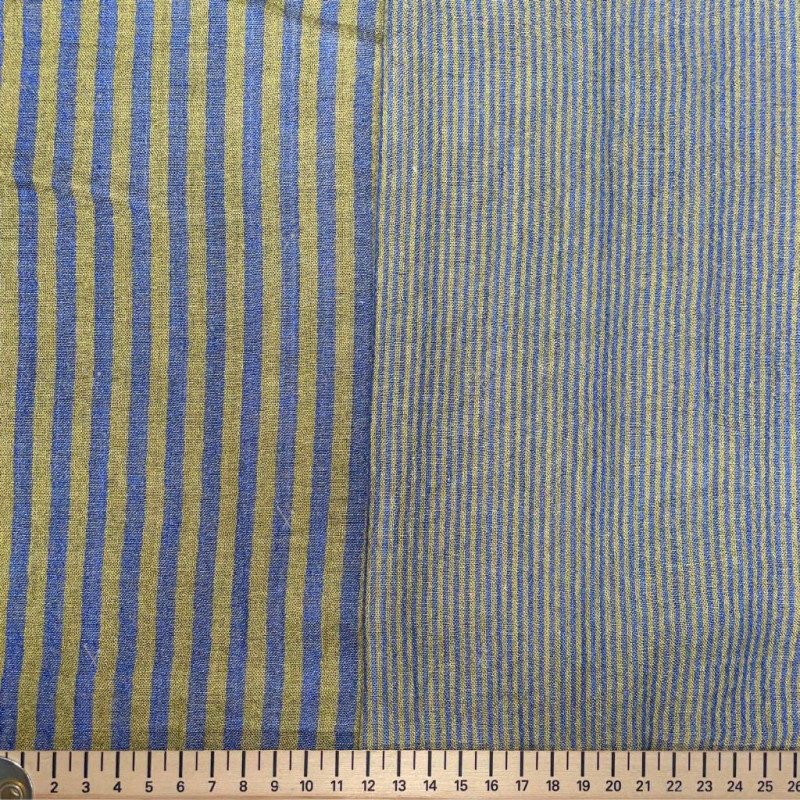 Double gaze Tissé Teint STRIPES Bronze / Cobalt