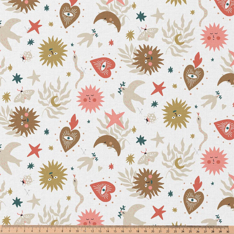 Coton Imprimé MYSTIC Blanc / Corail